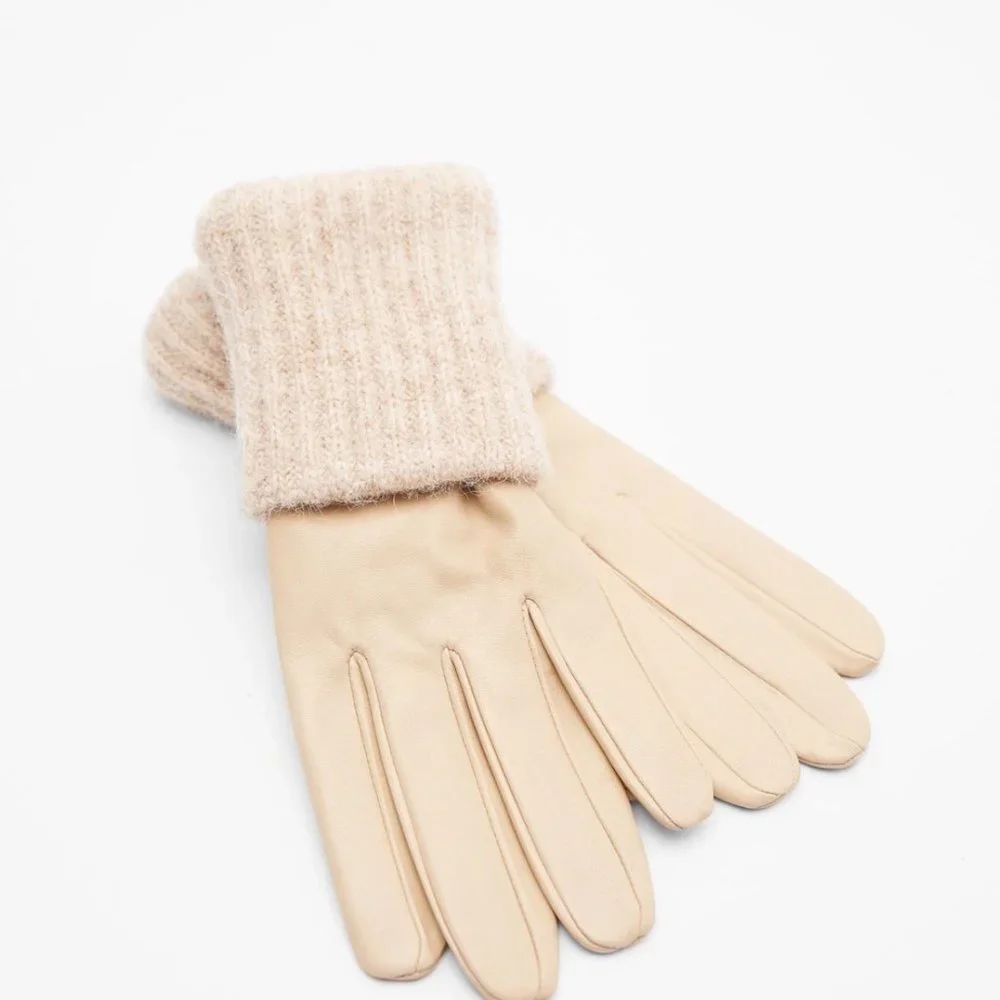 Zara Women’s Leather Knit Gloves(Beige US M, L/EUR M, L) - Picture 1 of 8